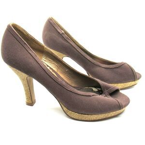 Womens Peep Toe Pumps SZ 8.5 Slip On Fabric Upper Brown Madden Girl  Akita